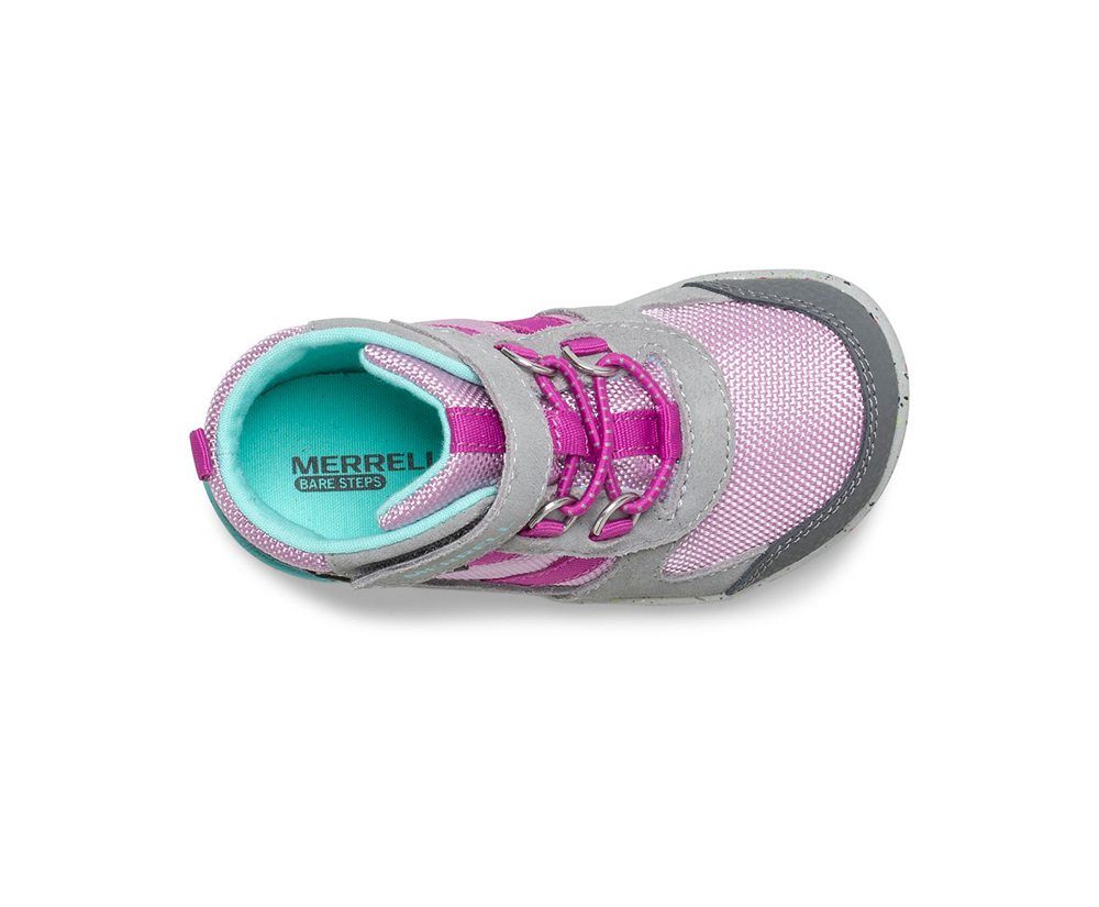 Merrell Boots Grey/Pink - Bare Access Steps® Ridge Jr Hiker - Kids 54QKIUCWM